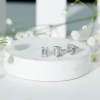 Lab Grown Diamond Emerald Cut Stud Earrings in Silver