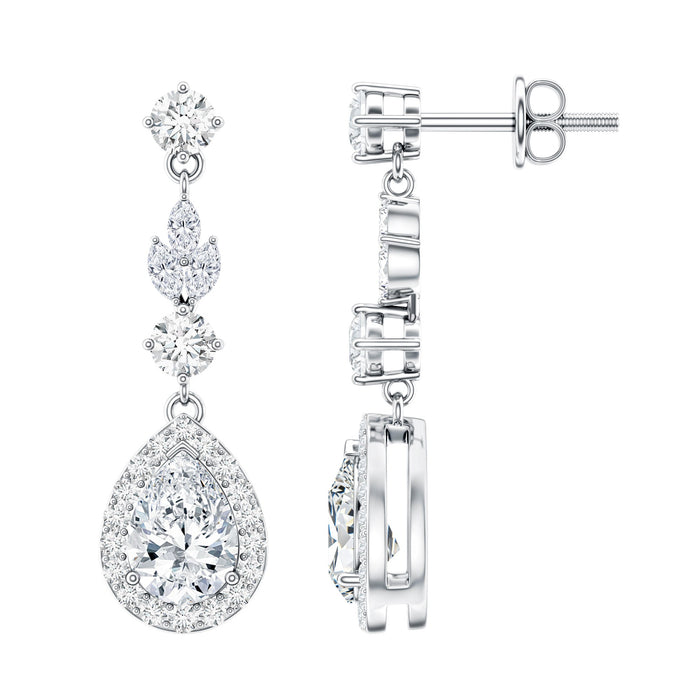 Sterling silver teardrop dangle earrings with 2 carat cubic zirconia for wedding, by Rosec Jewels featuring elegant design.