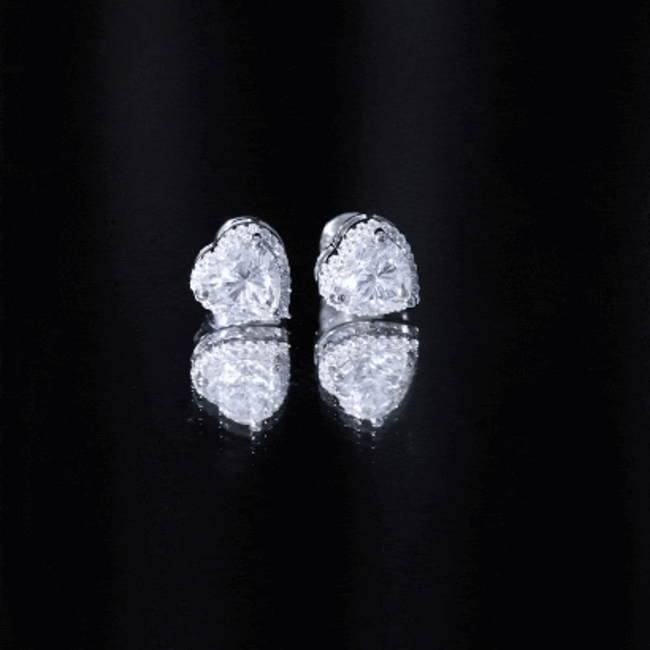Certified 4 Carat cubic zirconia heart stud earrings for women by Rosec Jewels, featuring sparkling white gemstone details.