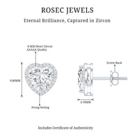 Certified 4 Carat Cubic Zirconia Heart Stud Earrings For Women