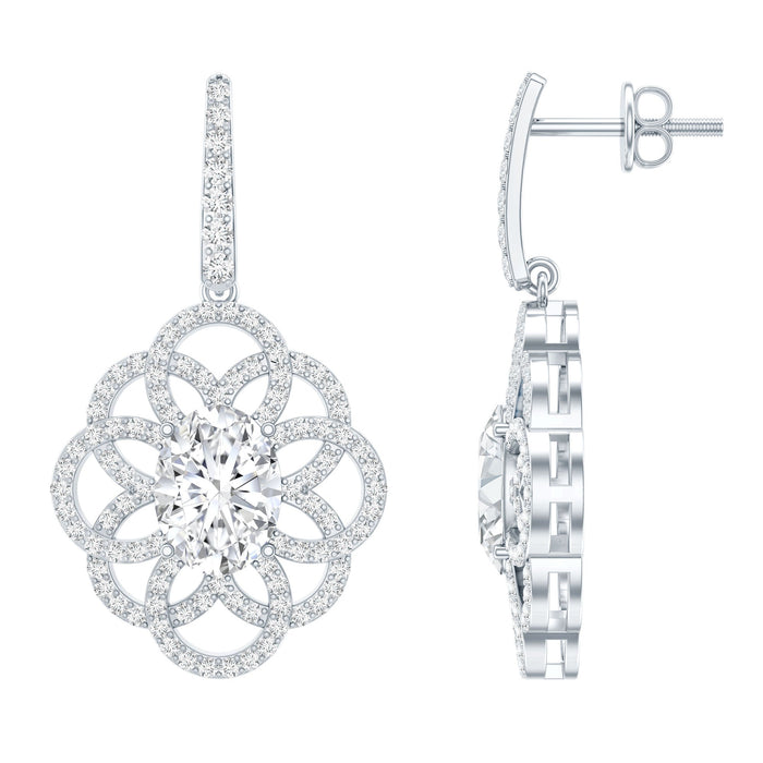 Rosec Jewels certified 2.58 carat oval cubic zirconia flower earrings for women, showcasing elegant floral design and sparkling stones.