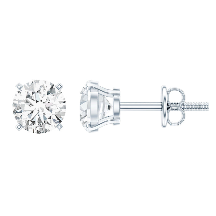 Certified one-carat cubic zirconia solitaire stud earrings in silver, featuring a sparkling gemstone set in a sleek earring design.