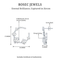 Cubic Zirconia Big Stud Earrings with Screw Backs
