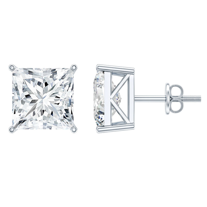 Silver cubic zirconia princess cut earrings in 7mm size by Rosec Jewels, featuring a sparkling, elegant design.
