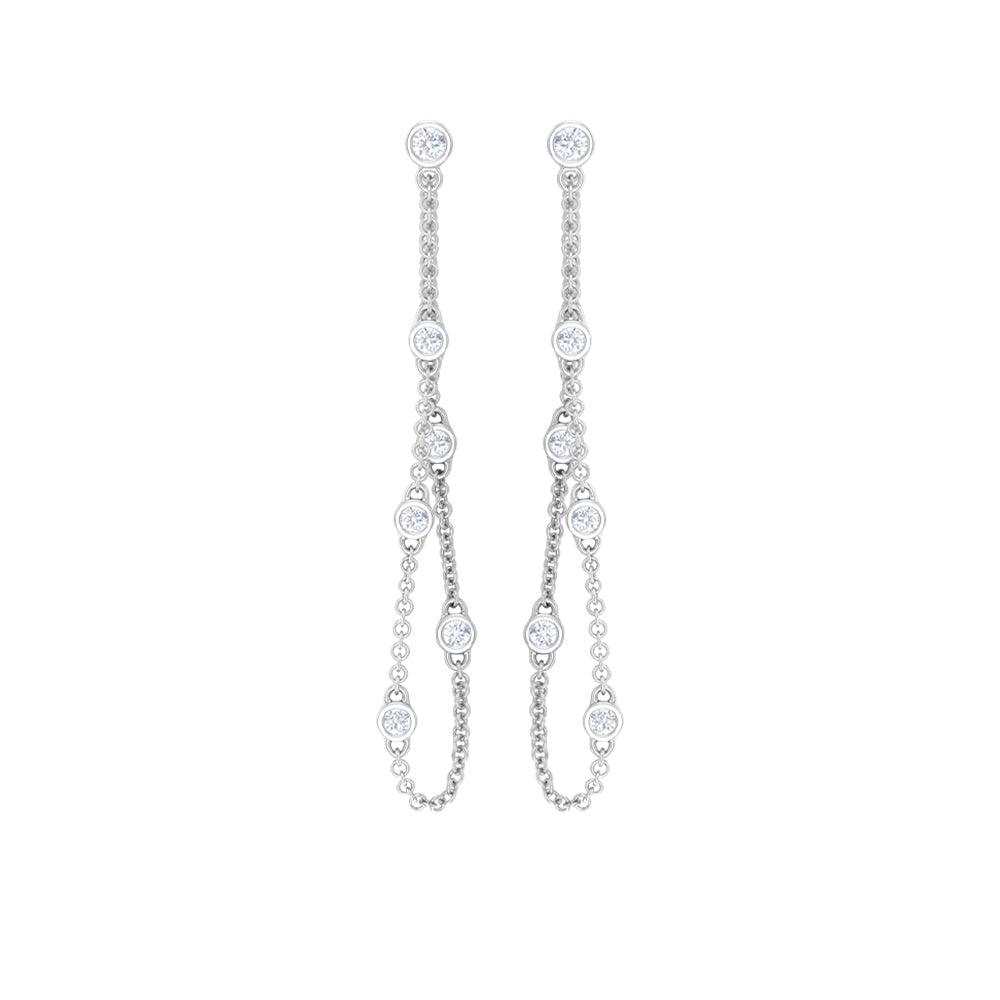 Rosec Jewels bezel set real diamond chain earrings featuring sparkling diamonds on elegant jewelry earrings.