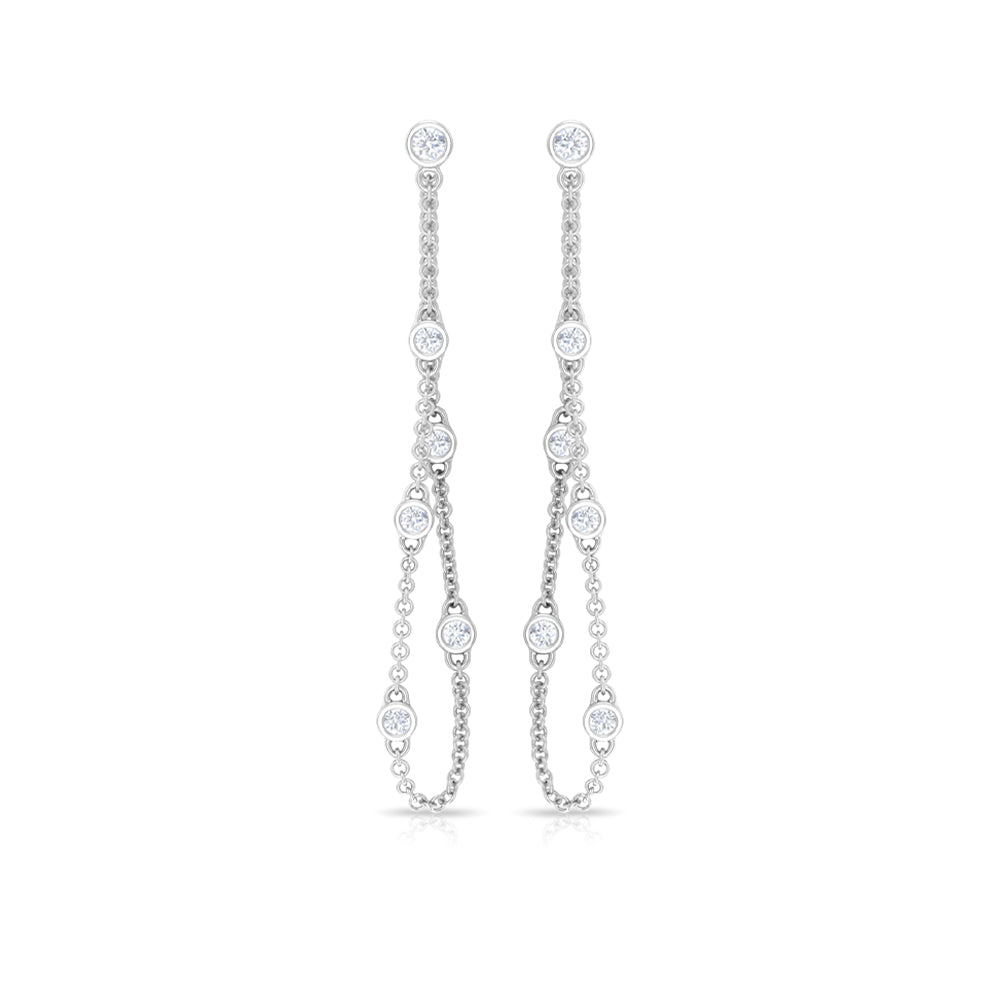 Bezel set real diamond chain earrings by Rosec Jewels featuring sparkling diamonds and elegant chain design.