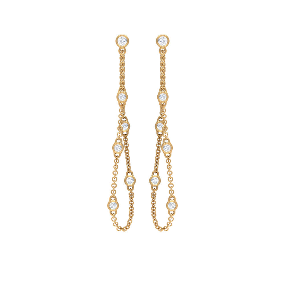 Bezel set real diamond chain earrings by Rosec Jewels featuring sparkling diamond accents and elegant chain design.