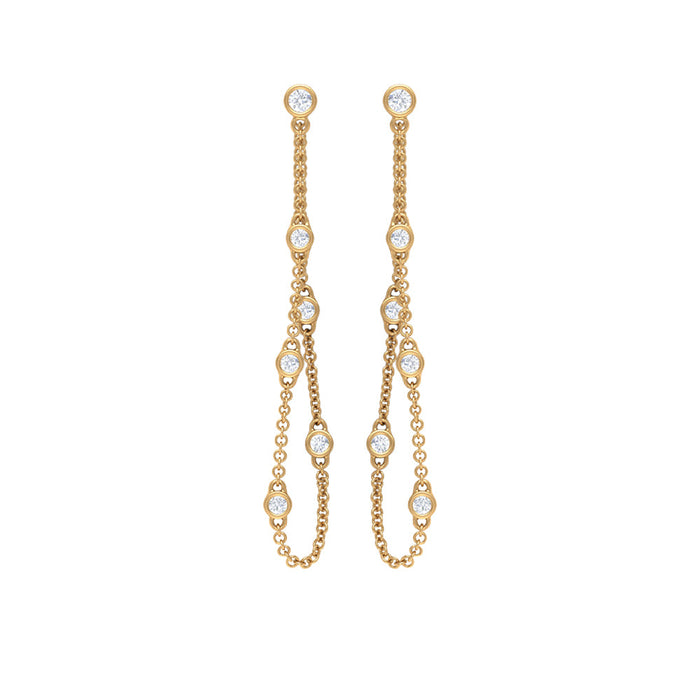 Bezel set real diamond chain earrings by Rosec Jewels featuring sparkling diamond accents and elegant chain design.