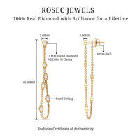 Bezel set real diamond chain earrings by Rosec Jewels showcasing sparkling diamonds and elegant design.