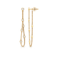 Rosec Jewels bezel set real diamond chain earrings featuring sparkling diamonds and intricate design on elegant earring hooks.