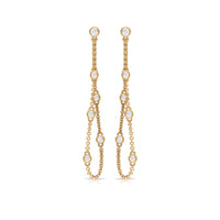 Rosec Jewels bezel set real diamond chain earrings with sparkling diamonds and intricate chain design on a white background.