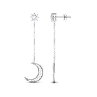 Rosec Jewels certified diamond star and moon chain earrings featuring sparkling diamonds and intricate moon and star designs.