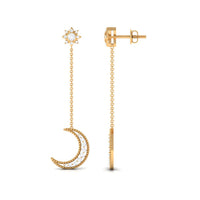 Rosec Jewels diamond star and moon chain earrings featuring sparkling diamonds and delicate celestial design.
