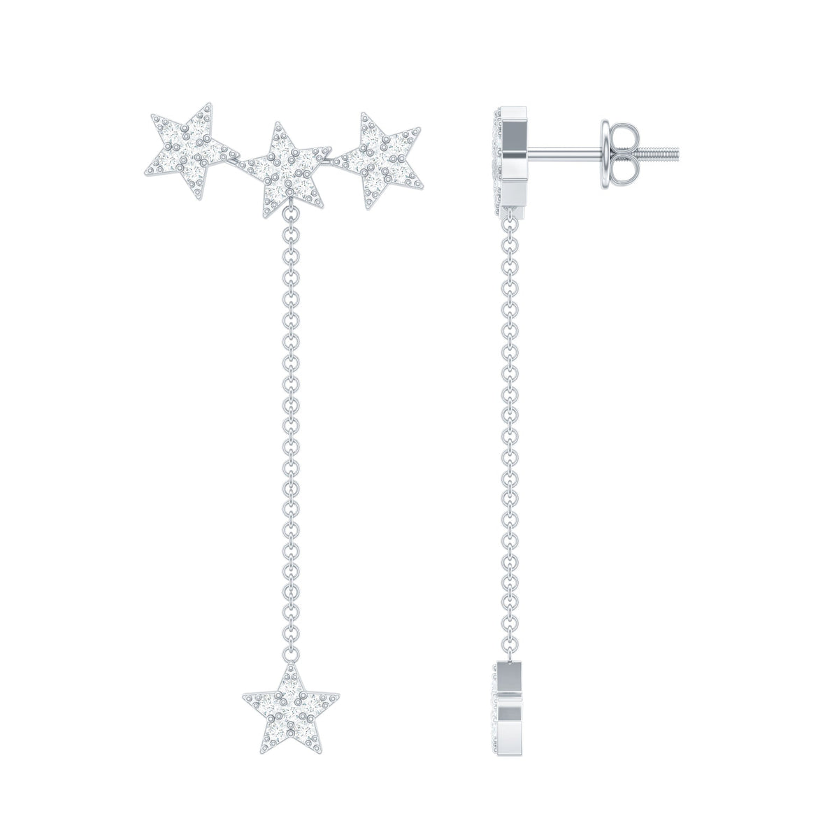 Natural Diamond Star Dangle Earrings