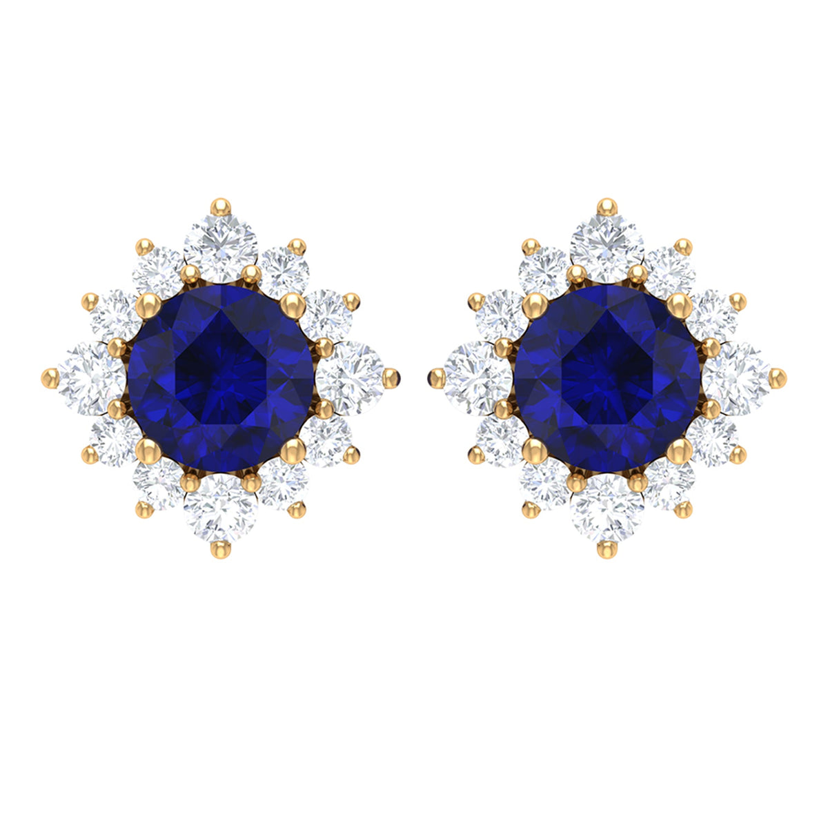 Genuine 0.8 Carat Blue Sapphire Stud Earrings with Diamond Halo