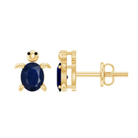 1.2 Carat Oval Cut Blue Sapphire Sea Turtle Earrings