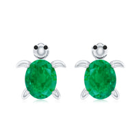 Oval Shaped Emerald Turtle Stud Earrings