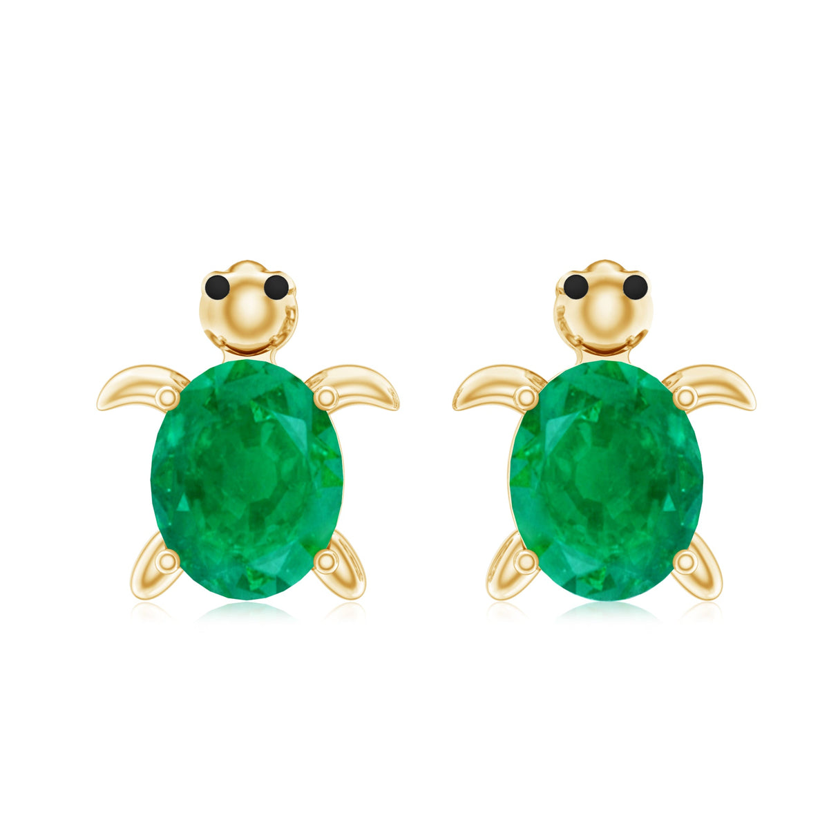 Oval Shaped Emerald Turtle Stud Earrings