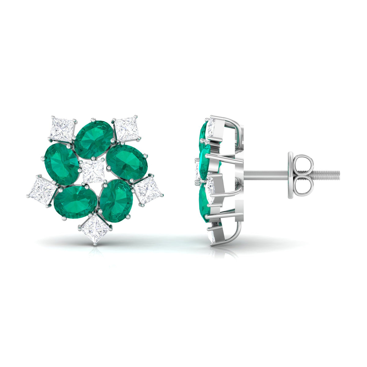 Certified Emerald and Moissanite Wedding Stud Earrings