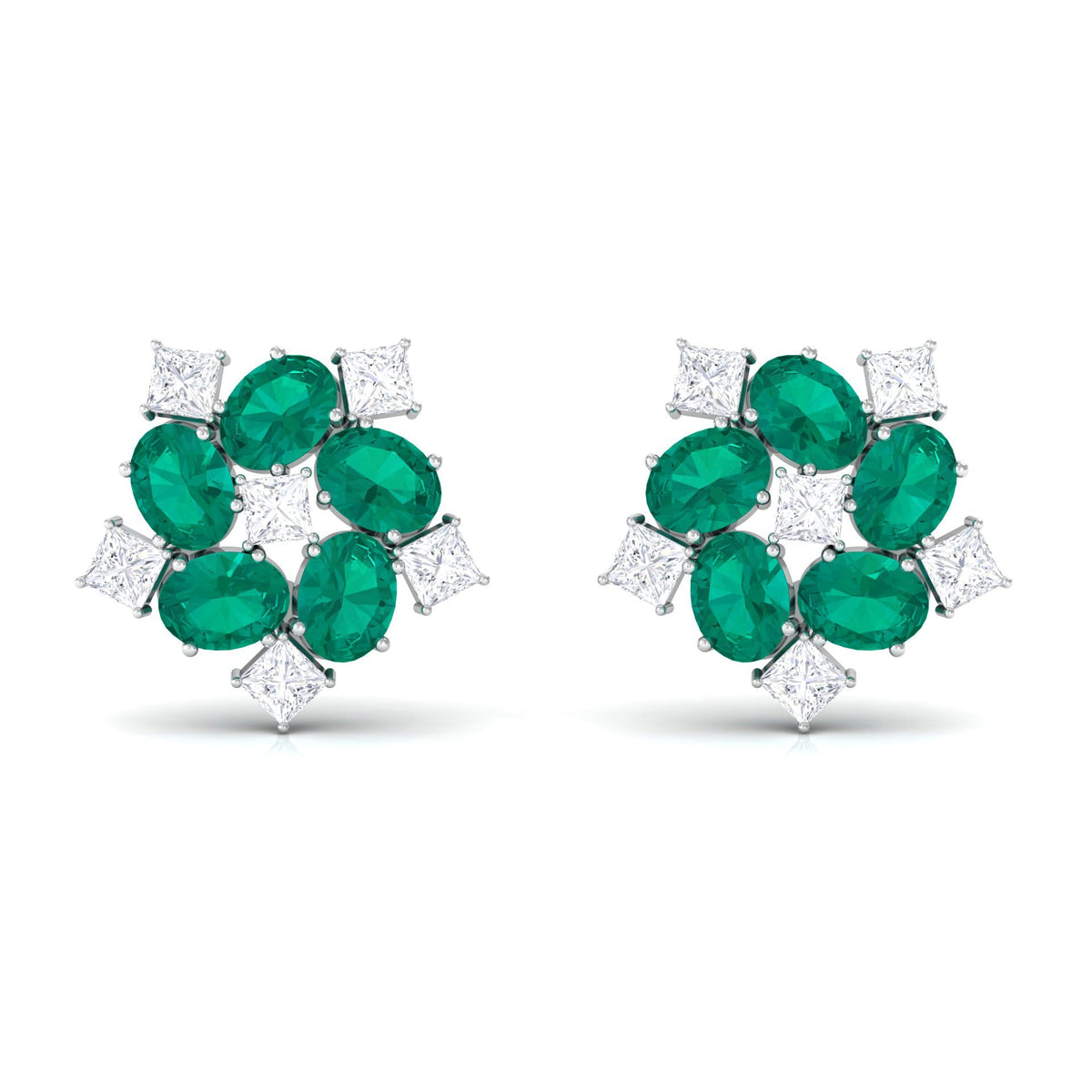 Certified Emerald and Moissanite Wedding Stud Earrings