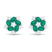 Certified Emerald and Moissanite Wedding Stud Earrings