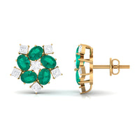 Certified Emerald and Moissanite Wedding Stud Earrings