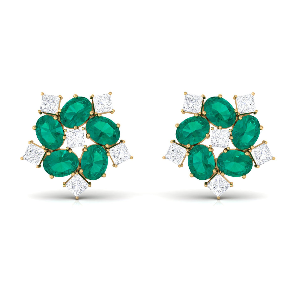 Certified Emerald and Moissanite Wedding Stud Earrings