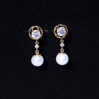 6 Carat Freshwater Pearl Flower Drop Earrings with Moissanite