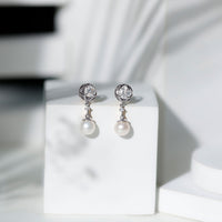 6 Carat Freshwater Pearl Flower Drop Earrings with Moissanite