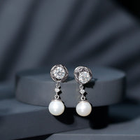 6 Carat Freshwater Pearl Flower Drop Earrings with Moissanite
