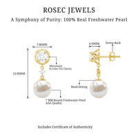 6 Carat Freshwater Pearl Flower Drop Earrings with Moissanite