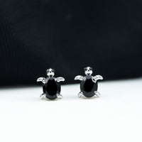 Oval Shaped Black Onyx Turtle Stud Earrings