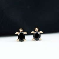 Oval Shaped Black Onyx Turtle Stud Earrings