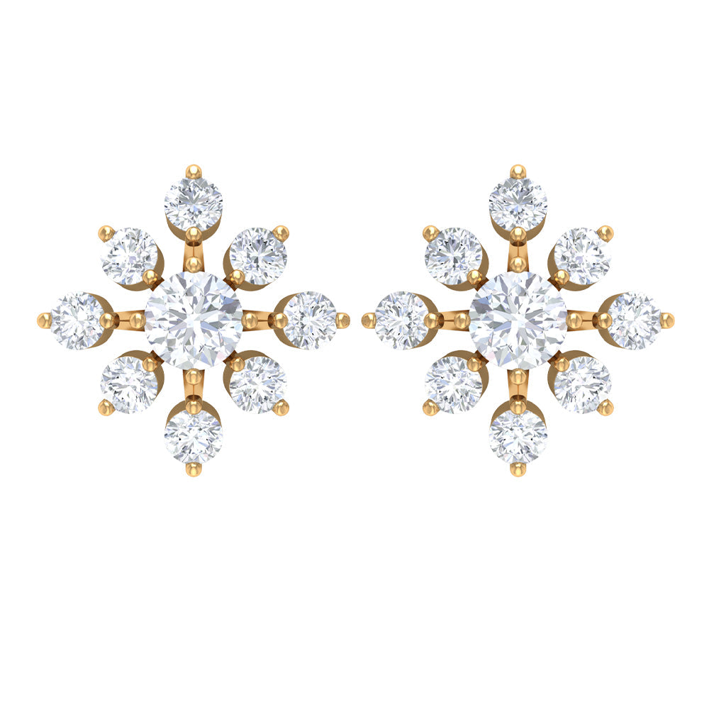 Round Cut Diamond Flower Stud Earrings for Women