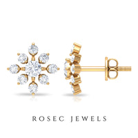 Round Cut Diamond Flower Stud Earrings for Women