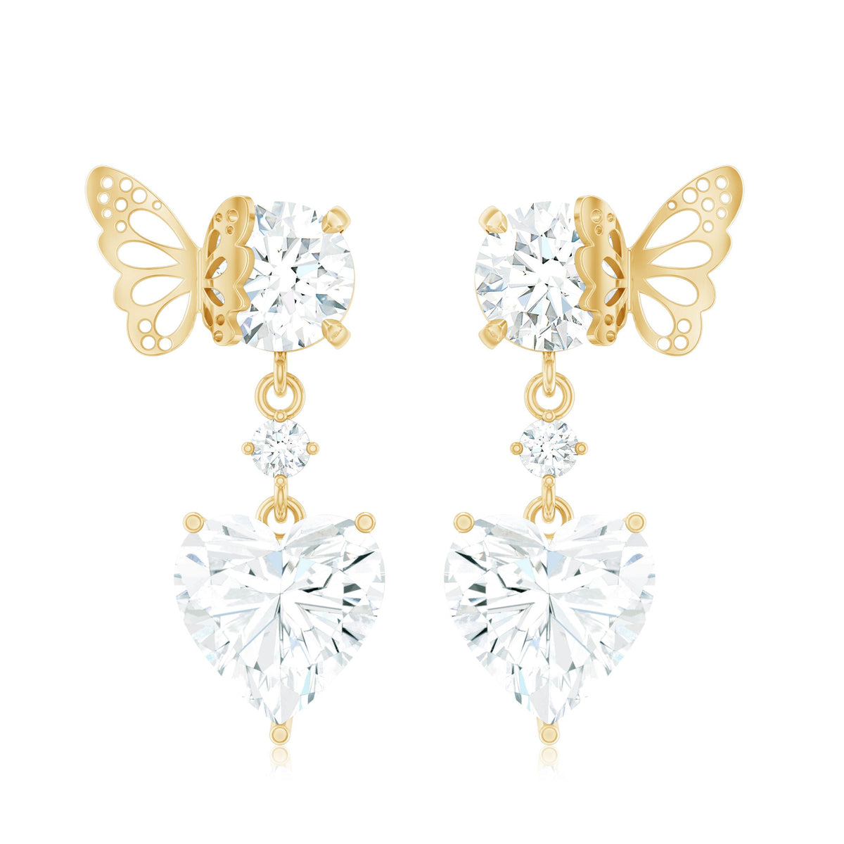 Heart-shaped 3-carat Moissanite drop earrings with butterfly backs by Rosec Jewels, elegant jewelry for special occasions.