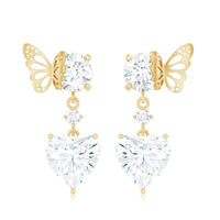 Heart-shaped 3-carat Moissanite drop earrings with butterfly backs by Rosec Jewels, elegant jewelry for special occasions.