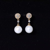 Real Pearl and Diamond Dangle Drop Earrings
