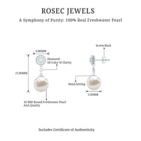 Real Pearl and Diamond Dangle Drop Earrings