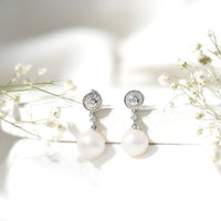 Real Pearl and Diamond Dangle Drop Earrings