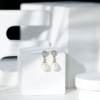 Real Pearl and Diamond Dangle Drop Earrings