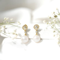 Real Pearl and Diamond Dangle Drop Earrings