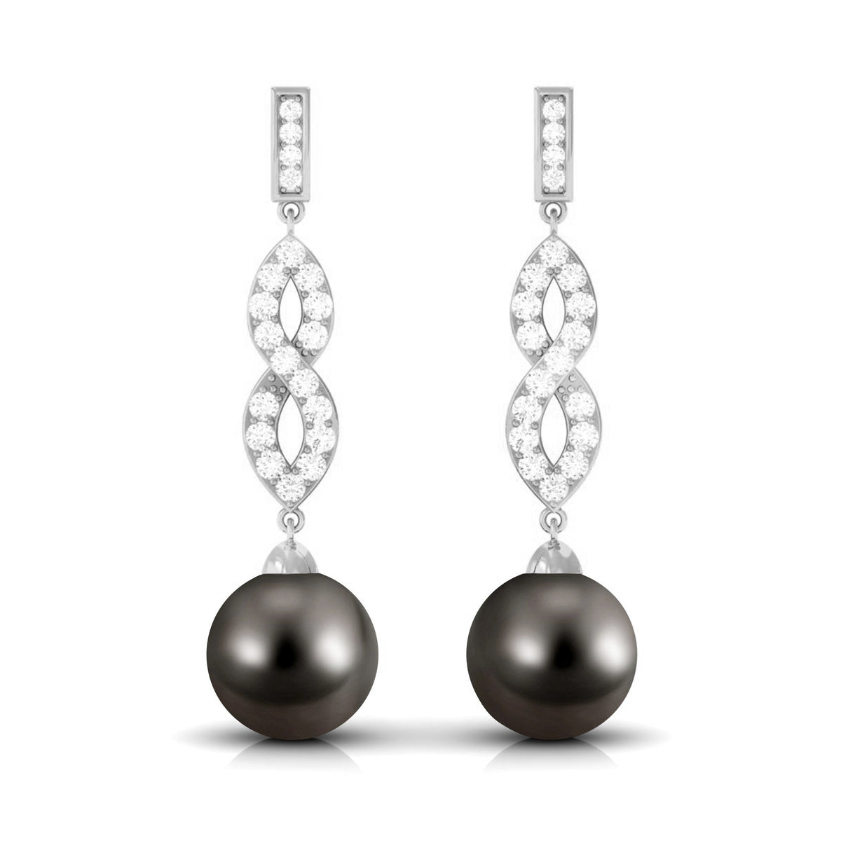 Cultured 16 Carat Tahitian Pearl Dangle Earrings with Diamond Infinity Knot
