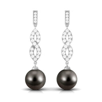 Cultured 16 Carat Tahitian Pearl Dangle Earrings with Diamond Infinity Knot