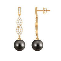 Cultured 16 Carat Tahitian Pearl Dangle Earrings with Diamond Infinity Knot