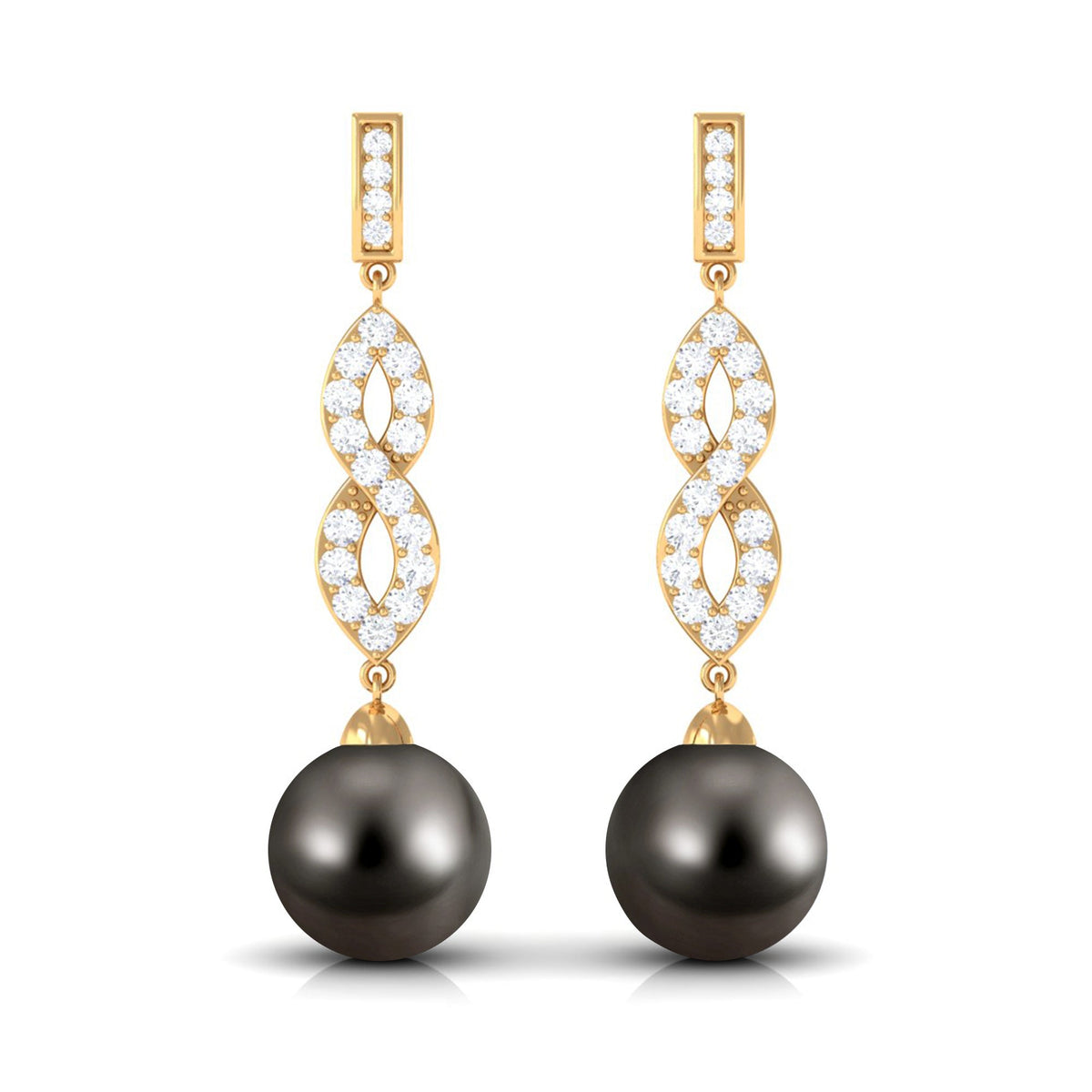 Cultured 16 Carat Tahitian Pearl Dangle Earrings with Diamond Infinity Knot