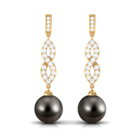 Cultured 16 Carat Tahitian Pearl Dangle Earrings with Diamond Infinity Knot