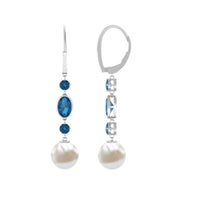 Freshwater Pearl and Blue Topaz Dangle Earrings with Diamond