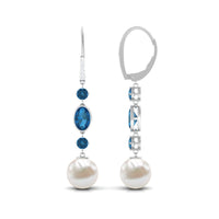 Freshwater Pearl and Blue Topaz Dangle Earrings with Diamond