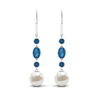 Freshwater Pearl and Blue Topaz Dangle Earrings with Diamond